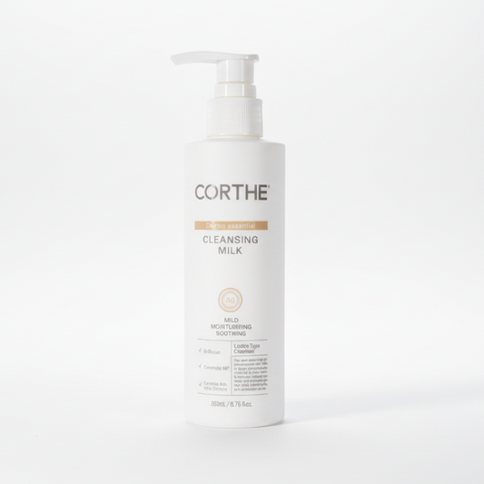 Applying the Corthe Cleansing Milk; a Cica-infused Korean skincare solution that solves post-wash tightness in maturing and hydration-depleted skin.