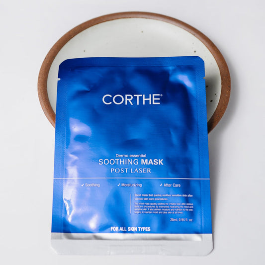Deeply hydrate and soothe over-exfoliated skin with Corthe’s professional-grade soothing mask featuring Licorice Root and Guaiazulene.