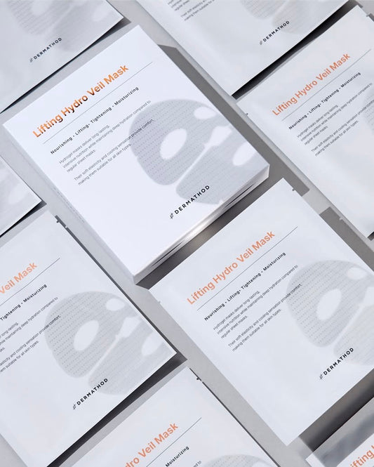 Dermathod Hydro Veil Mask with 81% collagen water dissolving micro-pore technology and active-infused veil.