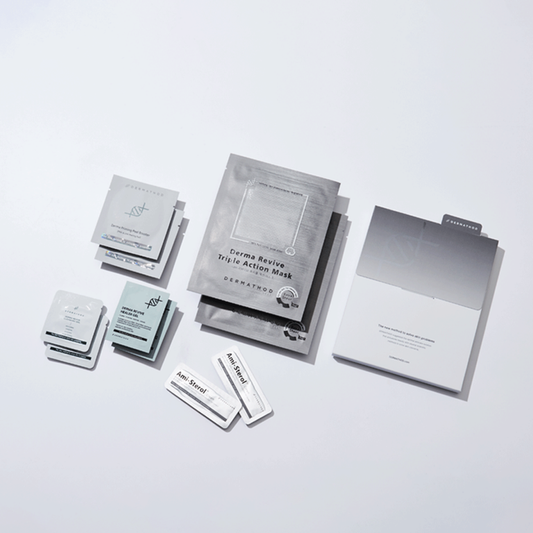 Dermathod Multi Effector Water Glow Kit at home Korean microchanneling protocol with EZ Jet ampoule Priming Peel Pads Derma Revive Mask and Ami-Sterol Cream