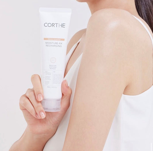 Barrier repair for acne-prone skin: Corthe Dermo Essential Moisture RX uses Japanese Umbrella Pine and Centella to calm redness while remaining 100% non-comedogenic.