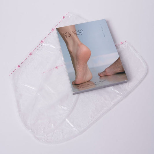 Korean exfoliating foot peel socks infused with AHA and BHA for a professional-grade at-home callus removal treatment.