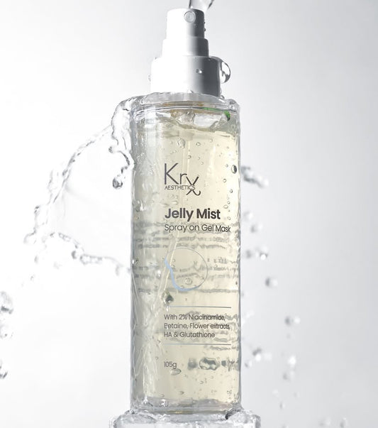 The innovative KrX Jelly Mist, a professional-grade mist-to-gel matrix that creates a breathable barrier shield to lock in deep hydration and calm reactive skin instantly.