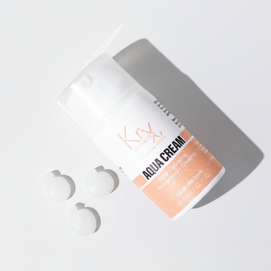 Close-up of the silky texture of KrX AquaGel™ Cream; an acne-safe and fragrance-free solution that solves the fear of pore congestion with a non-comedogenic, water-based delivery system.