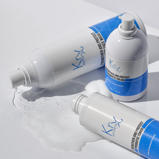 Rich, soothing gel lather of KrX Probiotic Face Wash; a barrier-safe Korean skincare solution that solves the 'stripped skin' feeling caused by traditional acne washes, using Cica and Aloe to calm inflammation on contact.