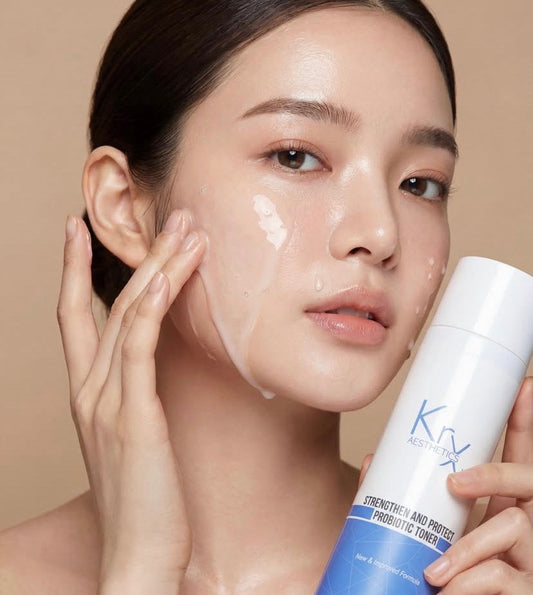The hydrated, calm finish of the KrX Probiotic Toner; a non-comedogenic solution that solves dullness and irritation without clogging pores or triggering new breakouts.