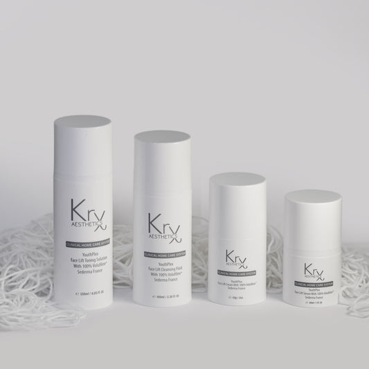 The KrX Youthplex Face Lift System; a comprehensive Korean skincare contouring solution that solves skin laxity and provides a visible lifting effect through daily peptide layering.