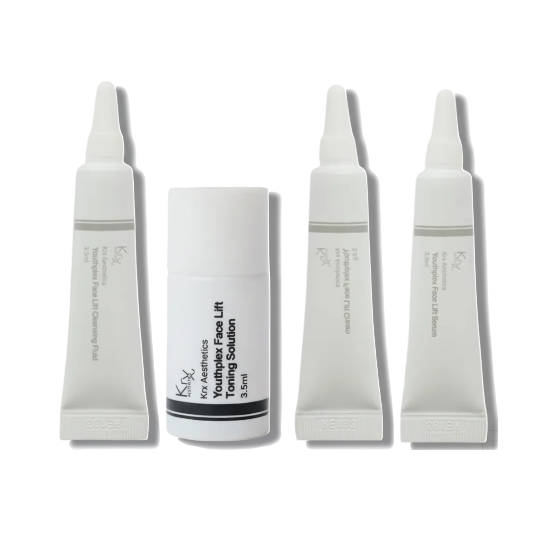 KrX Youthplex 4-Step Sample Bundle including Volufiline serum and peptide lift cream for needle-free anti-aging.