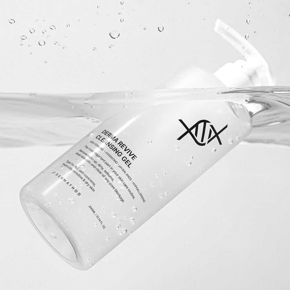 Experience the silky, non-stripping texture of Dermathod Revive Cleansing Gel—effortlessly dissolving makeup and SPF while calming sensitive skin