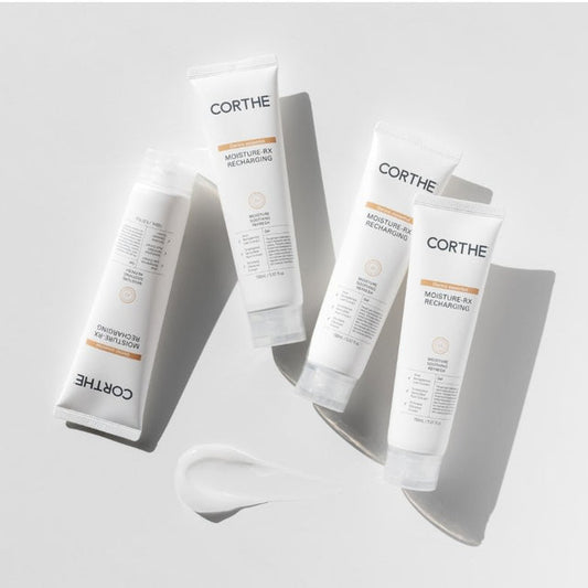 Lightweight, oil-free texture of the Corthe Recharging Cream; an acne-safe gel formula that absorbs instantly to fix dehydration in oily and sensitive skin.