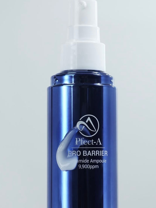 The concentrated texture of the Pfect-A Ceramide K-Beauty skincare Ampoule; a lipid-rich solution that solves chronic dehydration by using Glycosphingolipids and Hydrogenated Lecithin to lock in moisture at the intercellular level.