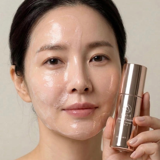 A model using the Pfect-A Pro Vitamin Cleanser; an anti-aging solution that solves "skin fatigue" by delivering Nicotinamide Mononucleotide (NMN) to support cellular energy production and long-term vitality starting at the cleansing step.