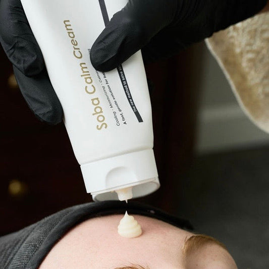 Lightweight gel-cream texture of Dermathod Soba Calm Cream; a fast-absorbing Korean formula that leaves a matte, shine-free finish while instantly cooling inflamed skin.