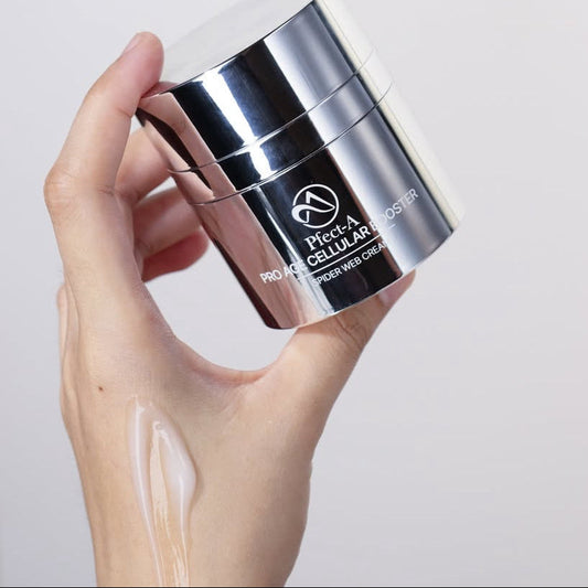 Pfect-A Pro Age Booster, an innovative K-beauty lifting cream infused with spider silk proteins to improve skin elasticity and tensile strength.