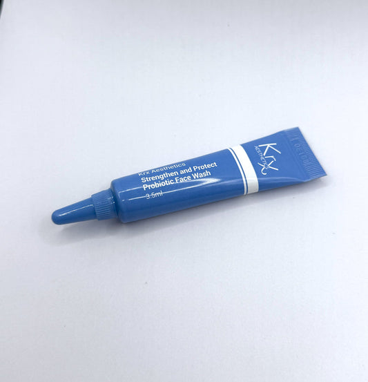 Travel size 3.5ml sample of KrX Aesthetics Korean Probiotic Face Wash to test on sensitive skin.