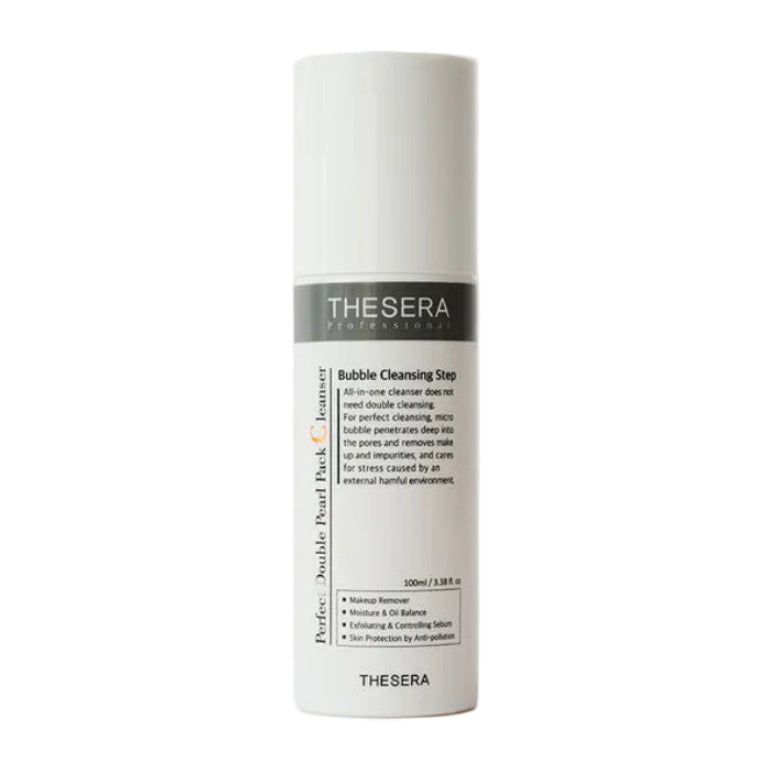Thesera Perfect Double Pearl Pack Cleanser, a Korean one-step bubble cleanser designed to clear pores and replace the double cleansing routine.