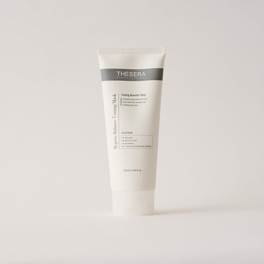 Thesera Repose Balance Toning Mask, an acid-free Korean enzyme exfoliating mask formulated with Bromelain and Papain for sensitive skin.