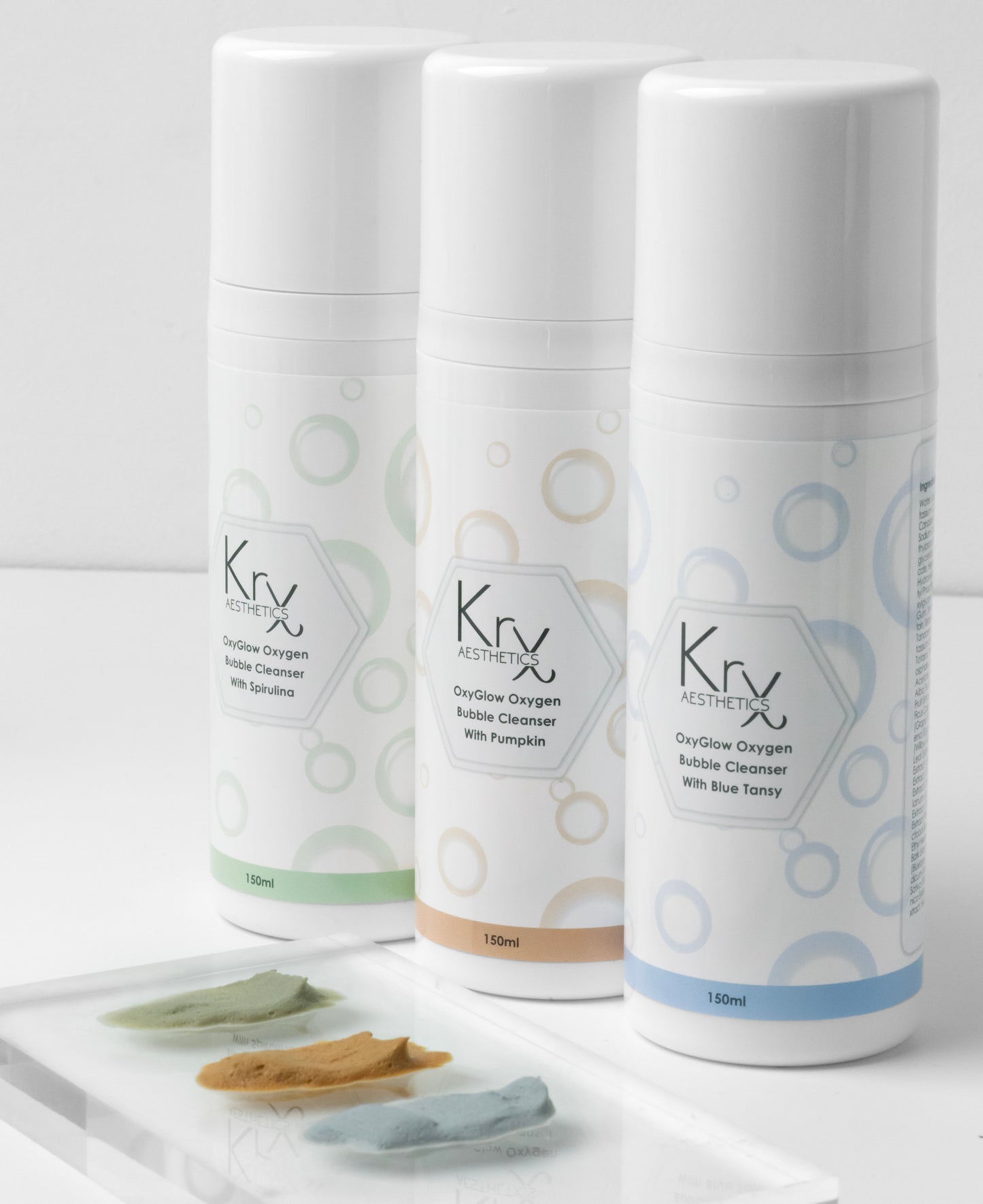 KrX OxyGlow Korean Blue Tansy Cleanser; a cooling solution that solves "thermal inflammation" by using a lightweight, temperature-dropping formula to soothe hot, reactive skin while purifying the pores.
