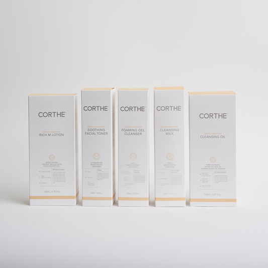Corthe Foundational Facial Bundle with 5-step barrier-focused gentle skincare routine for sensitive skin