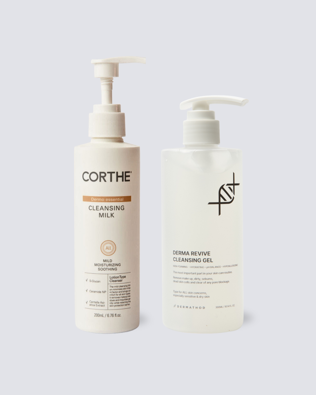 Corthe Cleansing Milk and Dermathod Gel Cleanser Korean double cleanse kit