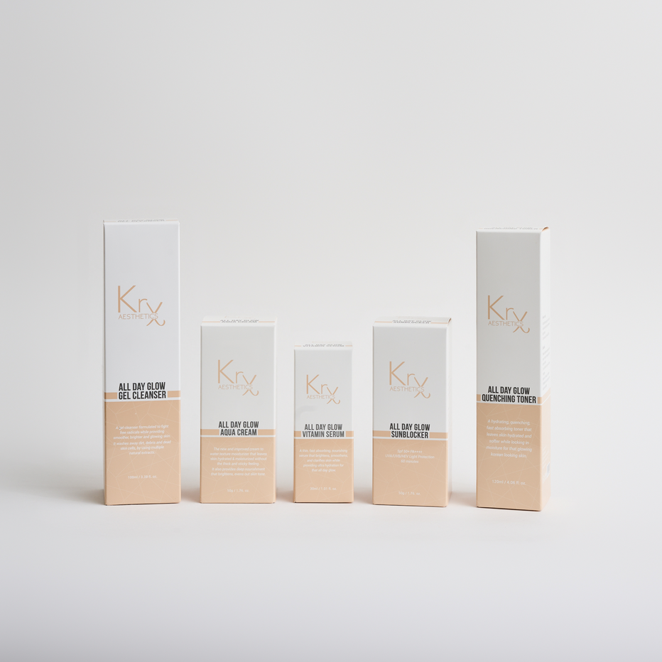 5-step Korean skincare barrier-repair system for glass skin including cleanser, toner, serum, cream, and SPF