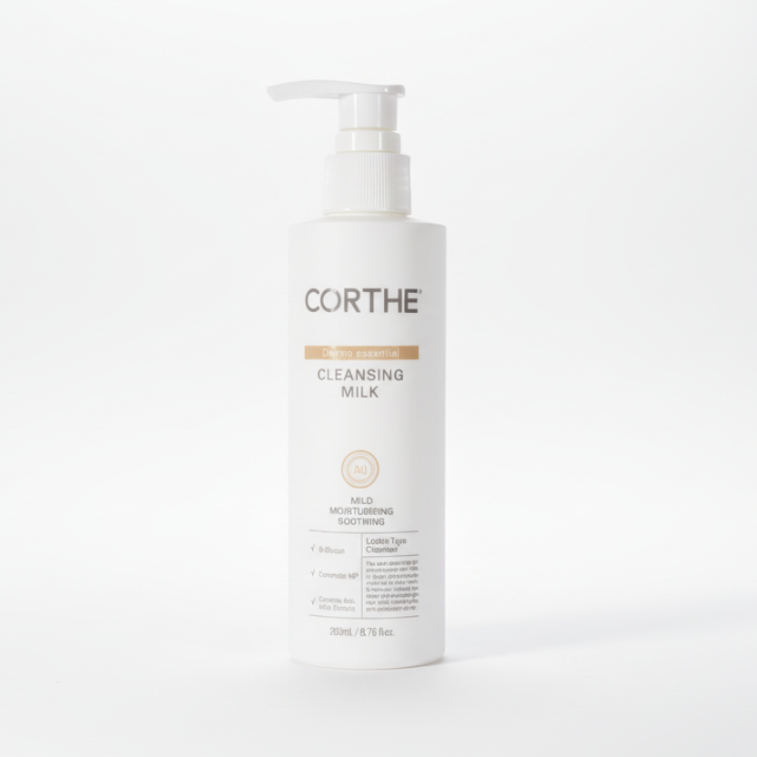 Applying the Corthe Cleansing Milk; a Cica-infused Korean skincare solution that solves post-wash tightness in maturing and hydration-depleted skin.