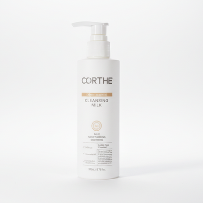 Applying the Corthe Cleansing Milk; a Cica-infused Korean skincare solution that solves post-wash tightness in maturing and hydration-depleted skin.