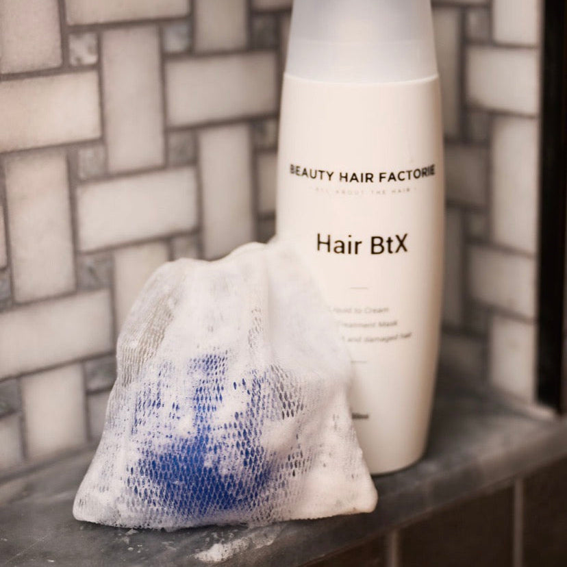Soft, bouncy texture of the Azulene Korean body soap being lathered on skin to reduce redness and inflammation.