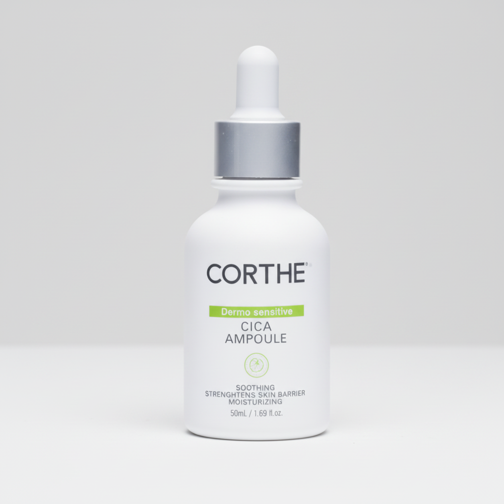 Corthe Dermo Sensitive Cica Ampoule – A concentrated Korean Centella Asiatica serum for deep barrier recovery and post-procedure skin healing.