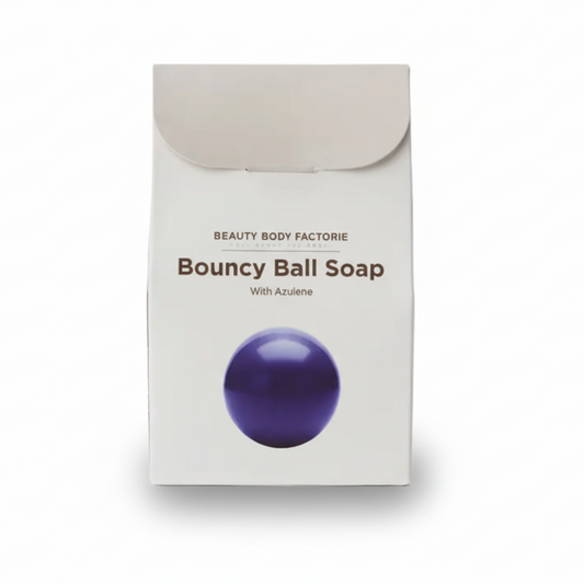 Beauty Body Factorie Bouncy Ball Soap with Azulene - a specialized Korean body wash that solves skin redness and inflammation by using stabilized Azulene and Centella to calm reactive skin while you cleanse.