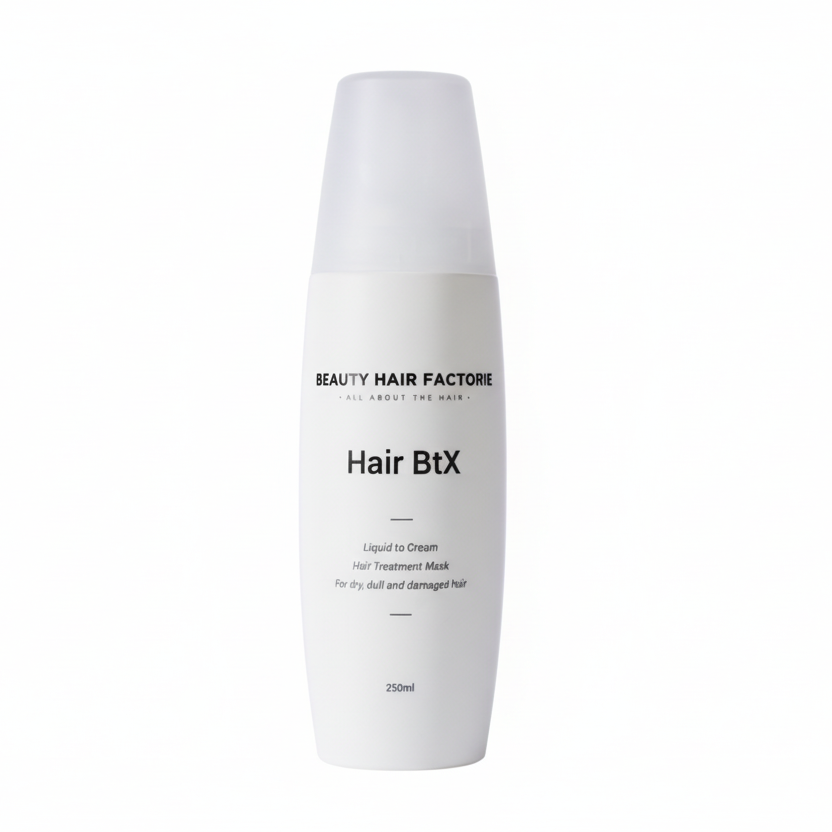 Transforming straw-like hair: Beauty Hair Factorie Hair BtX uses Squalane and Shea Butter to deeply soften brittle strands and restore the flexible, silky texture of healthy hair.