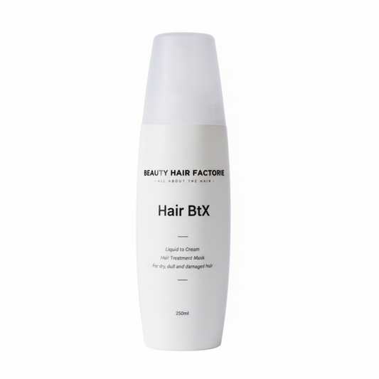 Transforming straw-like hair: Beauty Hair Factorie Hair BtX uses Squalane and Shea Butter to deeply soften brittle strands and restore the flexible, silky texture of healthy hair.