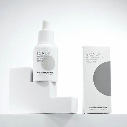 BHF Scalp Booster Ampoule, a lightweight Korean leave-in serum formulated with Niacinamide and Salicylic Acid to clear follicle buildup and balance oily scalps.
