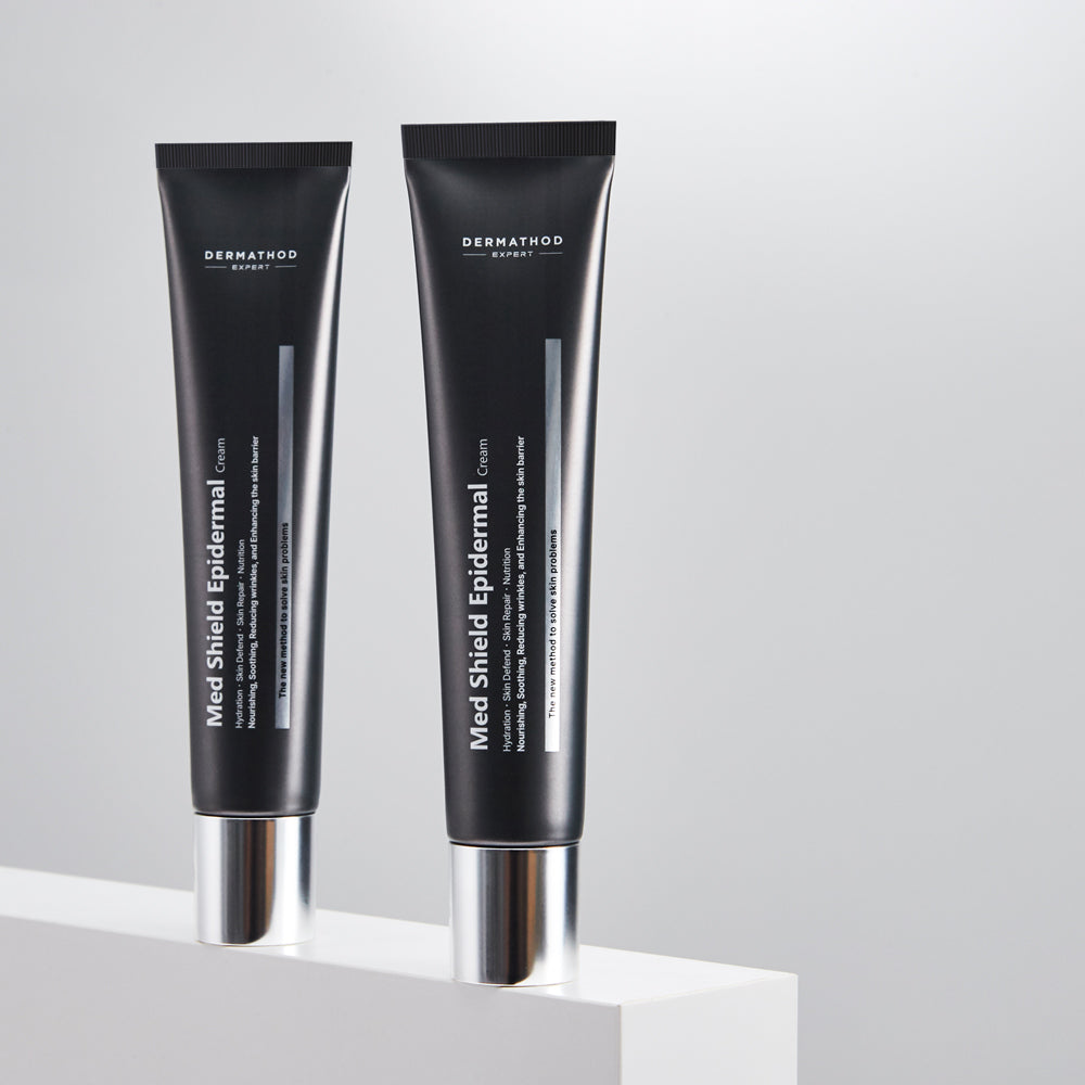 Dermathod Med Shield cream featuring flower-derived vesicles and amino acid peptides to strengthen a compromised skin barrier and calm facial redness.
