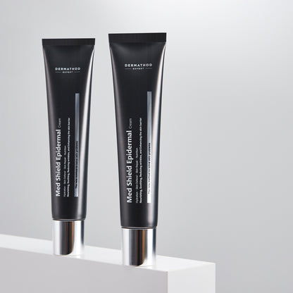 Dermathod Med Shield cream featuring flower-derived vesicles and amino acid peptides to strengthen a compromised skin barrier and calm facial redness.