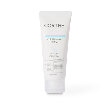 How to clear congested pores: Step 1 of the Corthe First Aid Routine uses a BHA foaming cleanser to dissolve sebum at the source.