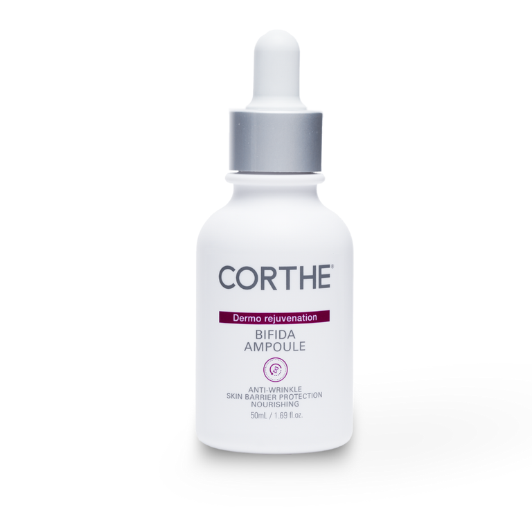 Corthe Bifida Ferment Lysate Ampoule, a professional probiotic serum designed to strengthen the skin barrier and balance the microbiome.