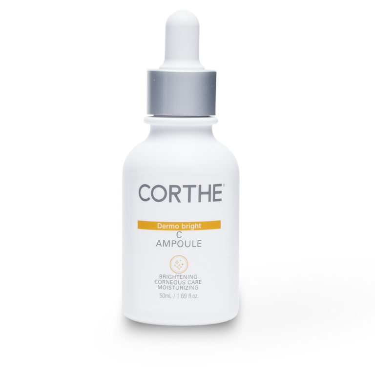 Corthe Dermo Bright C Korean Ampoule, a stable Vitamin C and Niacinamide serum for fading dark spots and hyperpigmentation.