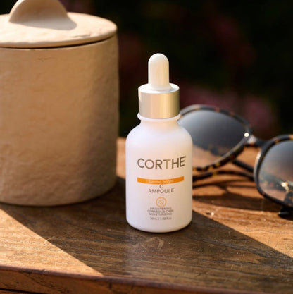 Corthe Dermo Bright C Korean Ampoule, a stable Vitamin C and Niacinamide serum for fading dark spots and hyperpigmentation without irritating sensitive skin.