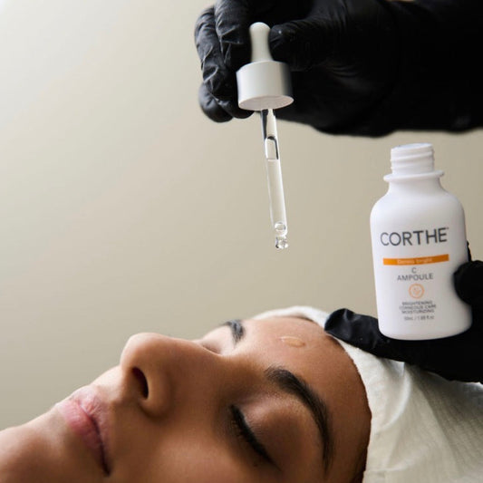 Clinical brightening facial treatment using Corthe Dermo Bright C Ampoule.