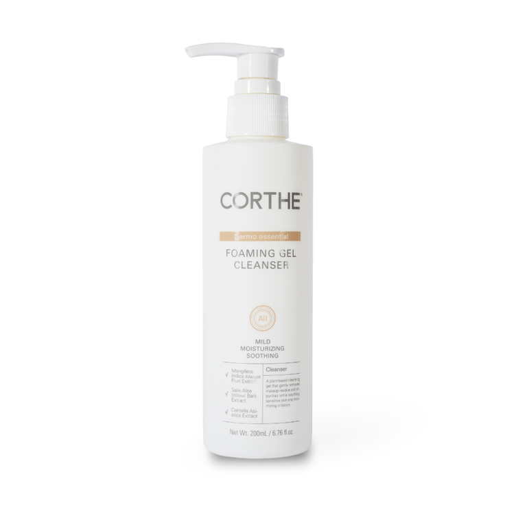 Fix dullness and oily buildup with Corthe Dermo Essential Foaming Gel Cleanser, a non-stripping Korean skincare solution for sensitive skin.