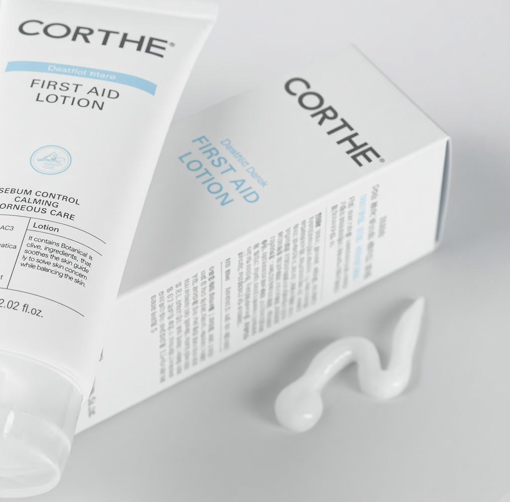 Calm active breakouts and speed healing with Corthe First Aid Lotion samples. Non-comedogenic Korean lotion with Centella, Niacinamide, & Tea Tree.