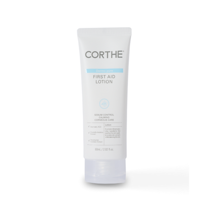 Corthe Dermo Pure First Aid Lotion: A professional Korean acne moisturizer designed to calm active breakouts and reduce facial redness without clogging pores.