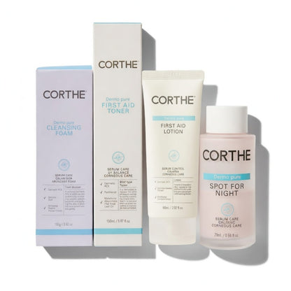 Corthe First Aid Acne Bundle: A 4-step professional Korean skincare system to fix oily skin, clear blackheads, and stop the cycle of recurring breakouts.
