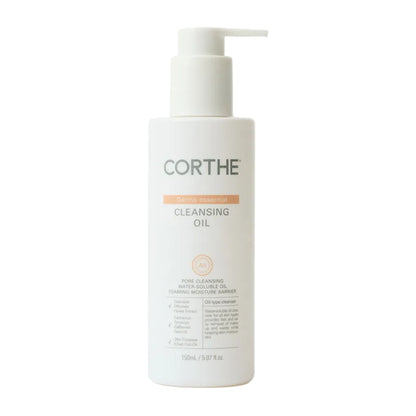 Corthe Dermo Essential Cleansing Oil: Professional-grade 150ml Korean oil cleanser in a sleek pump bottle for a thorough, at-home double cleanse routine.