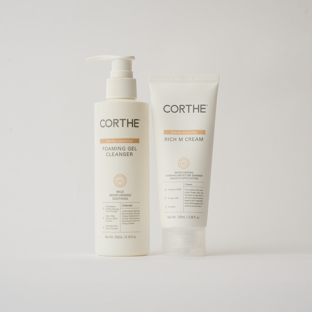 Restore compromised barriers with the Corthe Recovery Bundle. Fragrance-free Korean cleanser & rich ceramide cream for dry, sensitive skin.