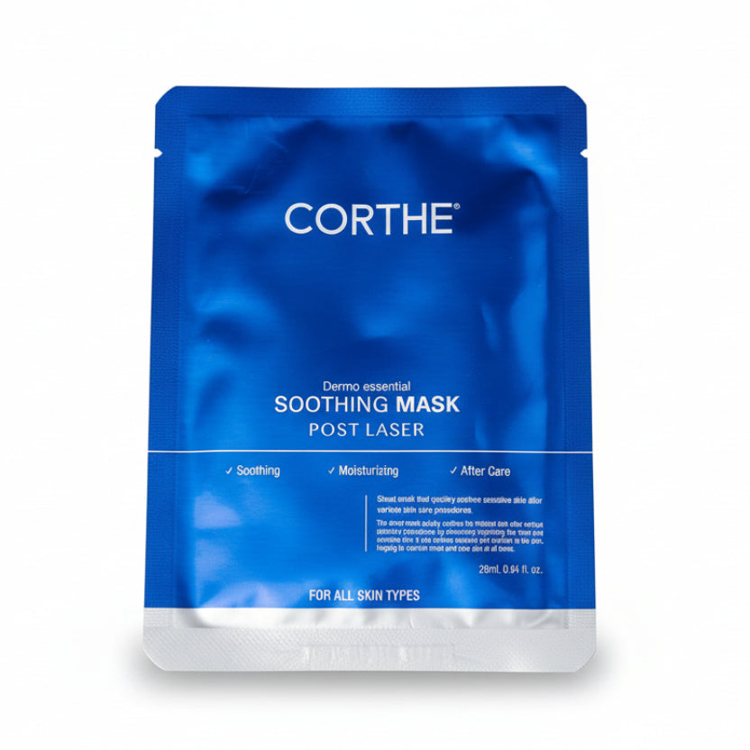 Fix inflamed, overheated skin with the Corthe Soothing Sheet Mask, a pro-grade Azulene treatment for instant redness relief.