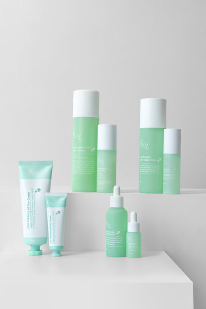 The KrX Cica Recovery Deluxe Bundle featuring generous deluxe sizes: 200ml Cleanser, 200ml Toner, 50ml Serum, and 100g Cream for a 3-4 month supply of barrier repair.
