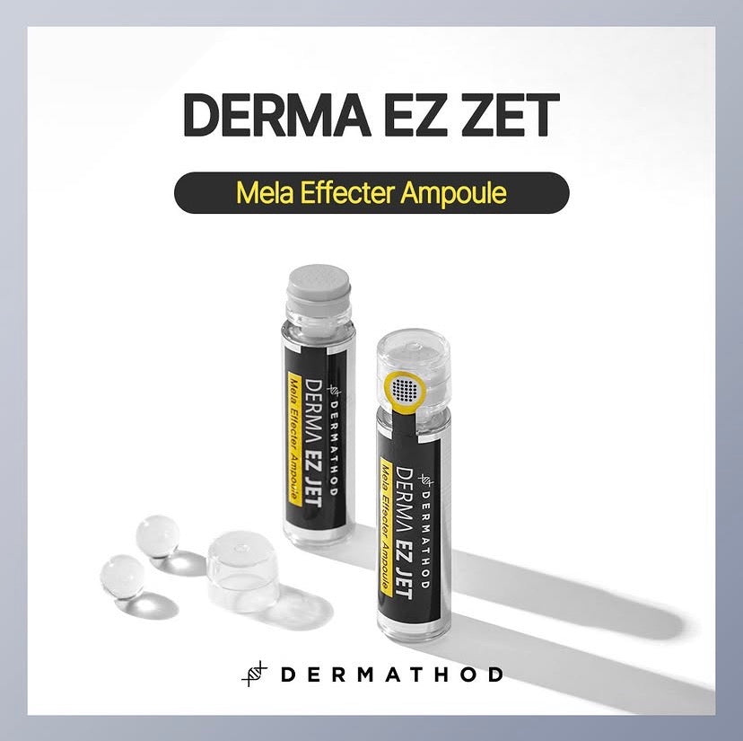 Derma EZ Jet Mela Effector three-pathway brightening mechanism: Inhibits melanin, neutralizes oxidative stress, and stimulates cellular repair through microchanneling.