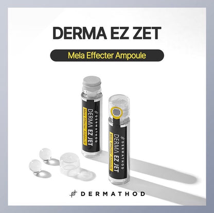 Derma EZ Jet Mela Effector three-pathway brightening mechanism: Inhibits melanin, neutralizes oxidative stress, and stimulates cellular repair through microchanneling.